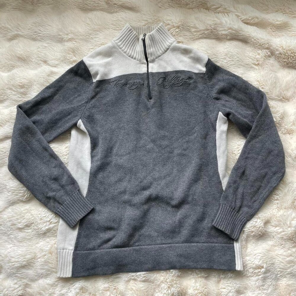 Grey & White Tommy Hilfiger Quarter-Zip Sweater